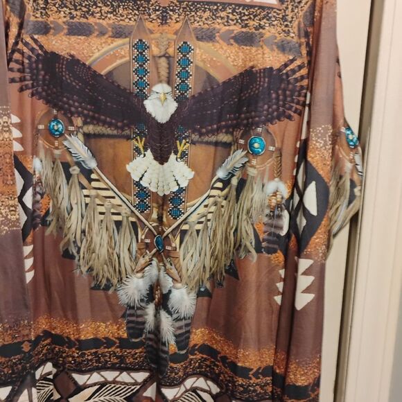 Brown and Tan Graphic Long Sleeve Blouse - Picture 9 of 12